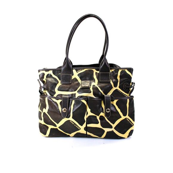 Dooney & Bourke Handbags - Dooney & Bourke Womens Coated Canvas Giraffe Print Tote Brown Yellow Size L